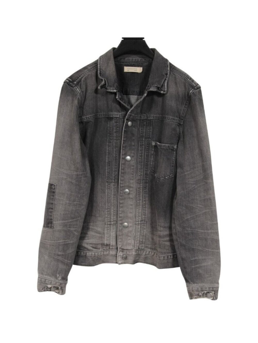All Saints Gambola Denim Jacket Size Large Distressed Gray Jean Cotton